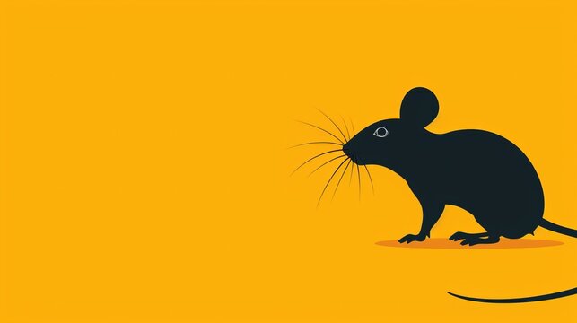   A rat on a yellow background, with one black rat on the left side and another on the right