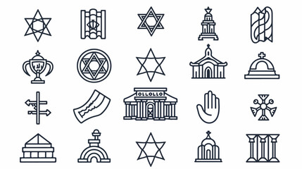 Judaism thin black line icons set vector illustration
