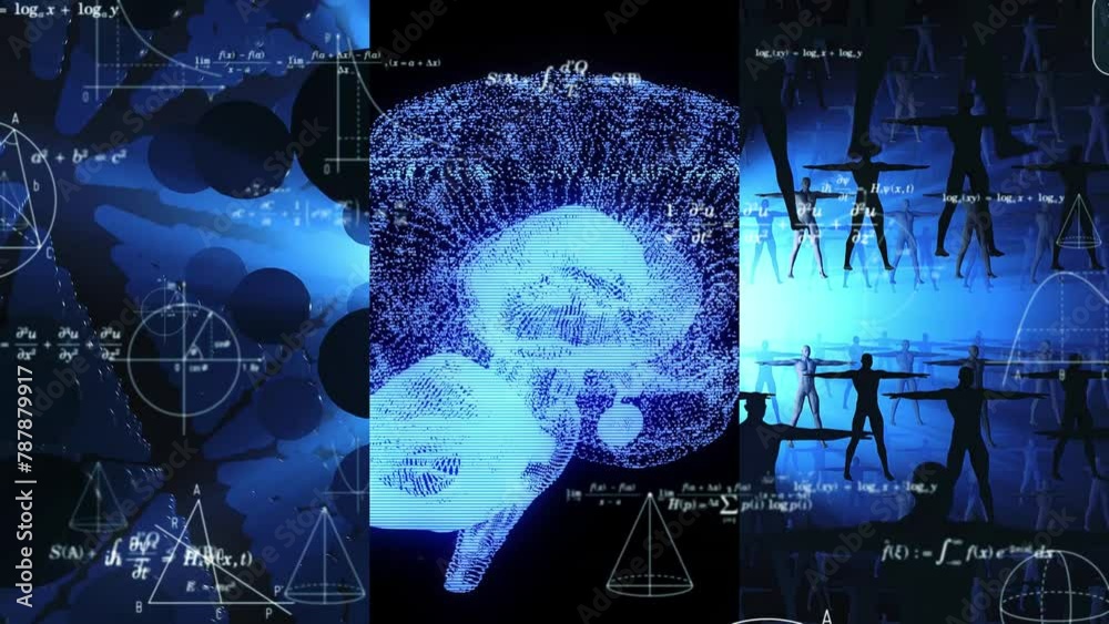 Poster collage of various human body images and science and technology concept. wipe transition from white 