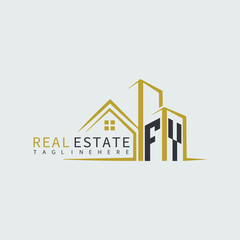 FY initial monogram logo for real estate with home shape creative design.