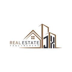 JX initial monogram logo for real estate with home shape creative design.