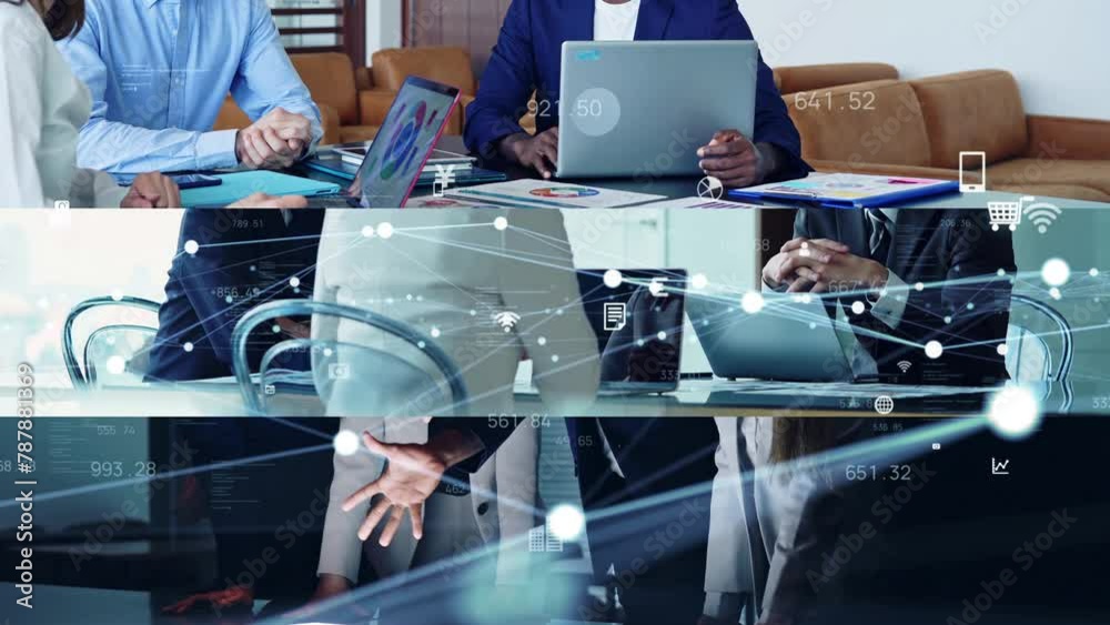 Poster collage of various business scenes and communication network concept. bonding of business. teamwork.
