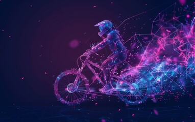 Abstract silhouette of particles with lines and triangles. Bicycles
