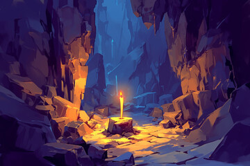 A cave where shadows tell the future, shifting with the light of a single candle - obrazy, fototapety, plakaty