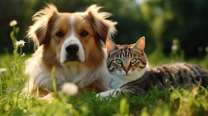 dog and cat taking photo together