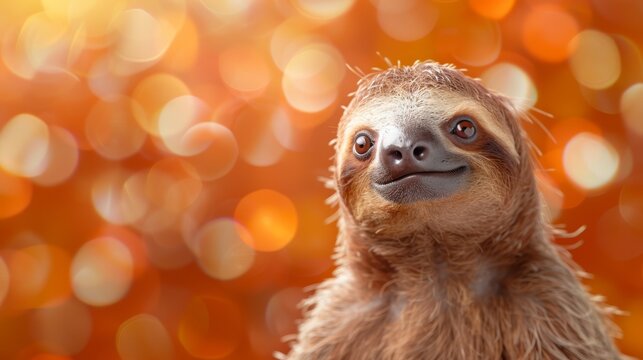   focused sloth image against a softly blurred backdrop of trees