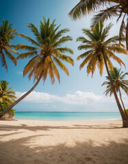 Fototapeta premium serene beach with palm trees swaying in the breeze