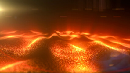 Orange energy magic digital futuristic waves with light rays lines and energy particles. Abstract background