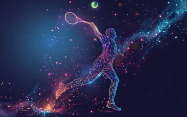 Abstract silhouette of particles with lines and triangles. tennis - obrazy, fototapety, plakaty