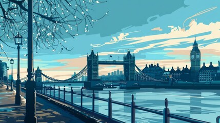 Contemporary style minimalist artwork collage illustration of London Bridge Uk - obrazy, fototapety, plakaty
