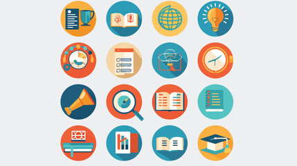Modern online education flat infographics icons in ci