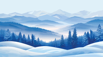 Mountains and sky landscape vector illustration. Snow