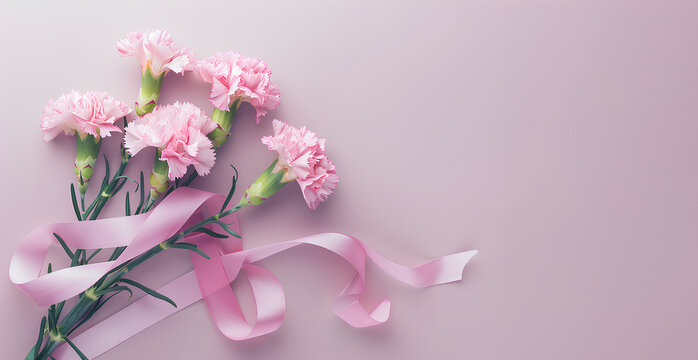Flower background with a ribbon for mother's day and women's day with copy space
