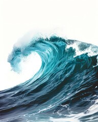 Huge wave in the ocean, a turquoise color isolated on white