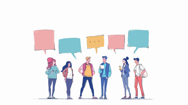 People standing and holding blank empty Speech bubble