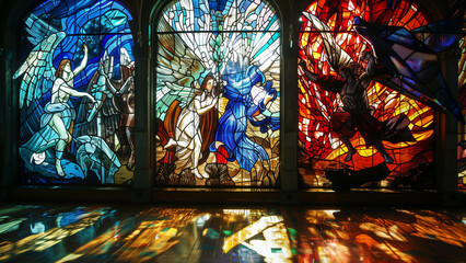 Harmony and Dissonance: Stained-Glass Art of Angels and Demons in Spiritual Battle