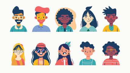 Quirky portraits. Diverse people. Cute funny character