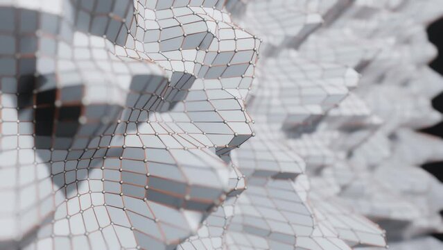 Seamless loop. Abstract Geometric Mesh Structure in Monochromatic Shades. AI computing concept. Technology, machine learning, big data, virtualization. Tech Product background
