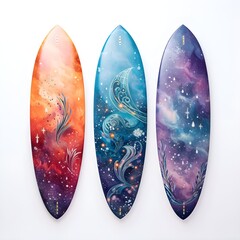 Galactic Surf: Surfboards with cosmic waves for a unique beach vibe
