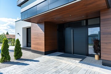 New modern aluminum black front door for home entrance