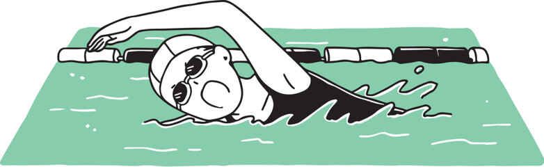 クロールをする女性（ゴーグル着用）単色