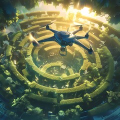 Drone Takes to the Skies Above Magnificent Green Labyrinth, Captivating Landscape View - obrazy, fototapety, plakaty