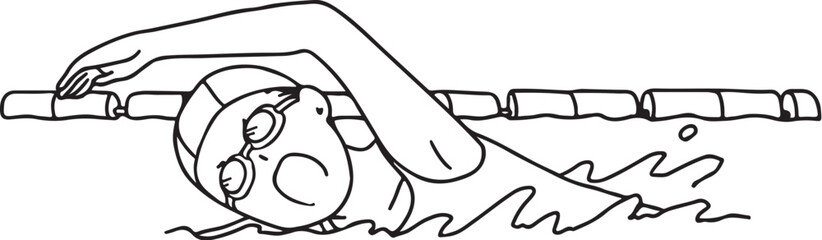 クロールをする女性（ゴーグル着用）線画