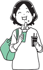 食べ歩きをする女性単色