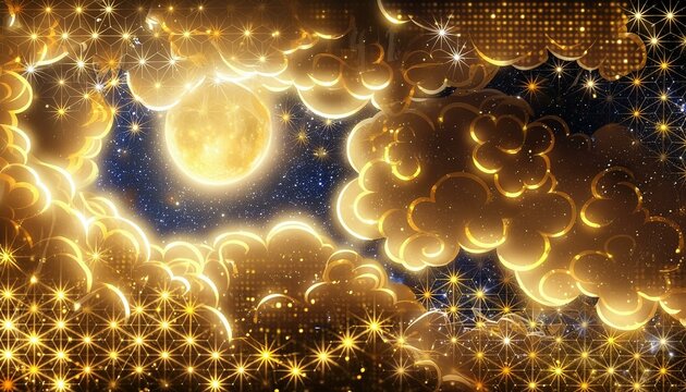 黄金の雲雲から垣間見える満月の月