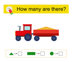 Math activity for kids. Number range up to 15. Cartoon truck.