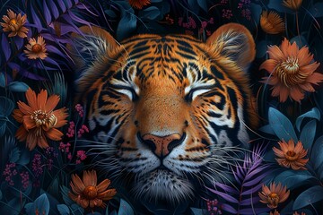 Colorful tiger in the style of psychedelic painting