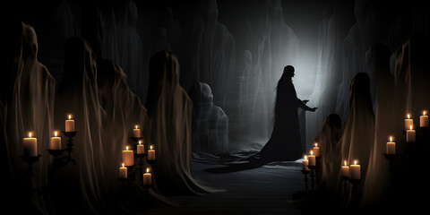 scary nuns skulls ghosts Spooky Horror halloween background
 - obrazy, fototapety, plakaty