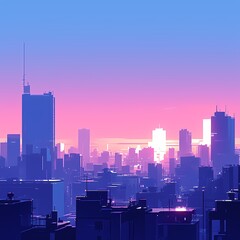 Vibrant Silhouette of a Metropolis Amidst the Warm Glow of Dusk