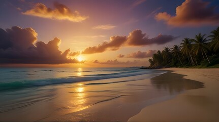 Summer holiday season Tropical exotic beach sunset ocean .Generative AI