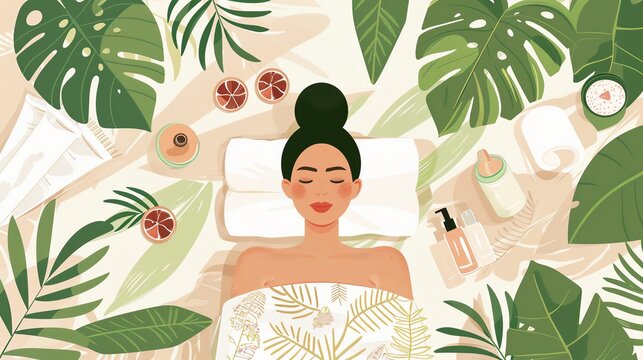 Mothers Day Spa Day Design a vector thumbnail of a relaxing spa day for Mom Show her enjoying pampering treatments like massages, facials, and manicures, surrounded by luxurious spa amenities and sere
