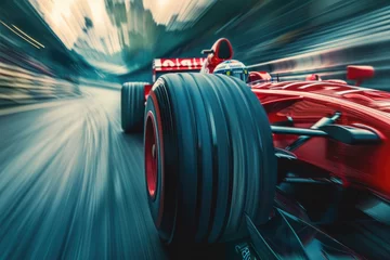 Foto op Aluminium Formula 1 car racing on the circuit track while driving at high speed and accelerating at full power AIG44 © Summit Art Creations