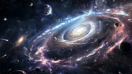 Cosmic Mysteries Explore unsolved mysteries of the universe, such as dark matter, dark energy, and the nature of black holes Speculate on potential explanations and theories that could unlock these co - obrazy, fototapety, plakaty