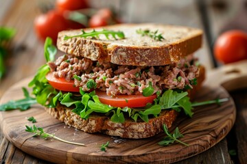 Pate sandwich on wood table