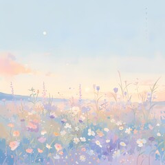 Blooming Paradise: Soft Pastel Hues in a Sunlit Field of Wildflowers