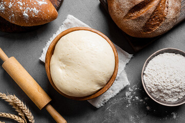  Bowl of fresh dough, baking concept - obrazy, fototapety, plakaty