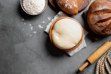Bowl of fresh dough, baking concept - 787901134