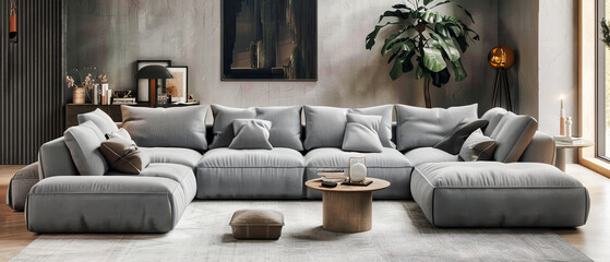 Modern Living Room with Large White Sofa, Bright and Airy Space, Minimalist Scandinavian Design