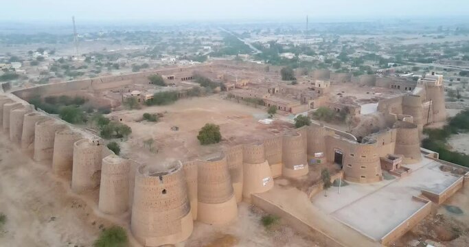 Drone Shot of the Derawar Fort in the Cholistan Desert, Punjab, Pakistan