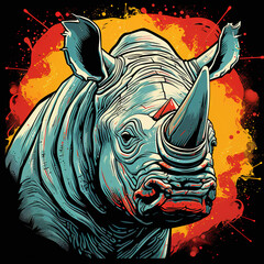 Rhino art on a black background. Wildlife Animals. Illustration, Generative AI.