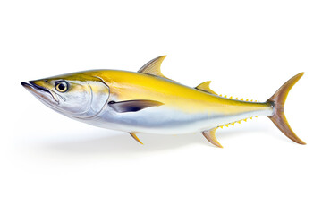 Image of a yellow tail kingfish isolated on white background. Fresh fish. Underwater animals. Generative AI.