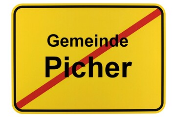 Illustration eines Ortsschildes der Gemeinde Picher in Mecklenburg-Vorpommern - obrazy, fototapety, plakaty