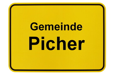 Illustration eines Ortsschildes der Gemeinde Picher in Mecklenburg-Vorpommern - obrazy, fototapety, plakaty