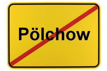 Illustration eines Ortsschildes der Gemeinde Pölchow in Mecklenburg-Vorpommern - obrazy, fototapety, plakaty