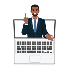 Young black man teaching online for Online education. Flat vector illustration isolated on white background