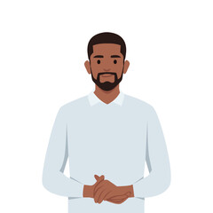 Young black man bad with smirk on his face. Flat vector illustration isolated on white background